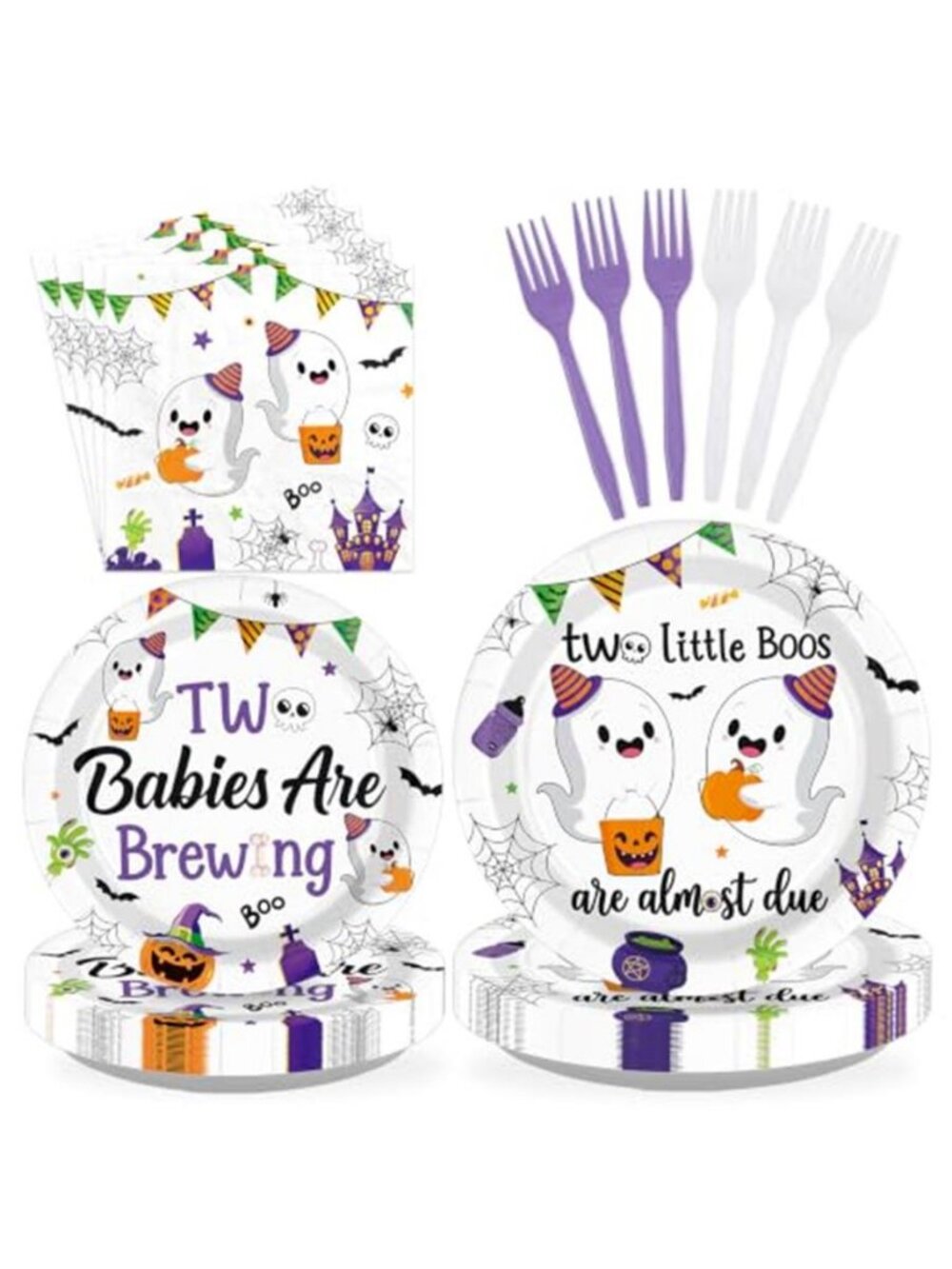 96Pcs A Little Boo Is Almost Due Party Decorations, Serves 24